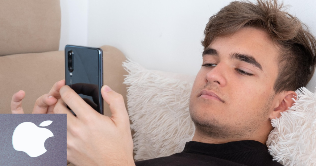 jovem deitando mexendo no Iphone